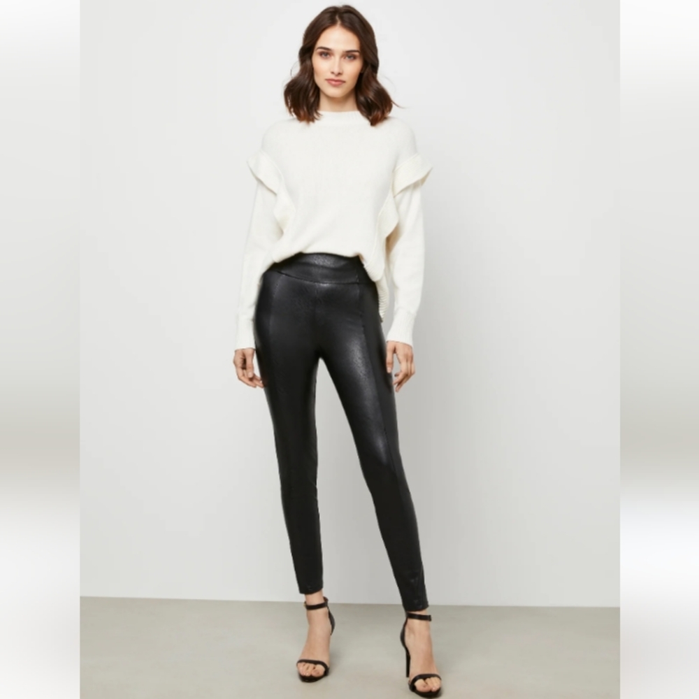 NWT BCBGMaxAzria High-Waist Stretch Faux Leather Legging Shiny Black Size Large